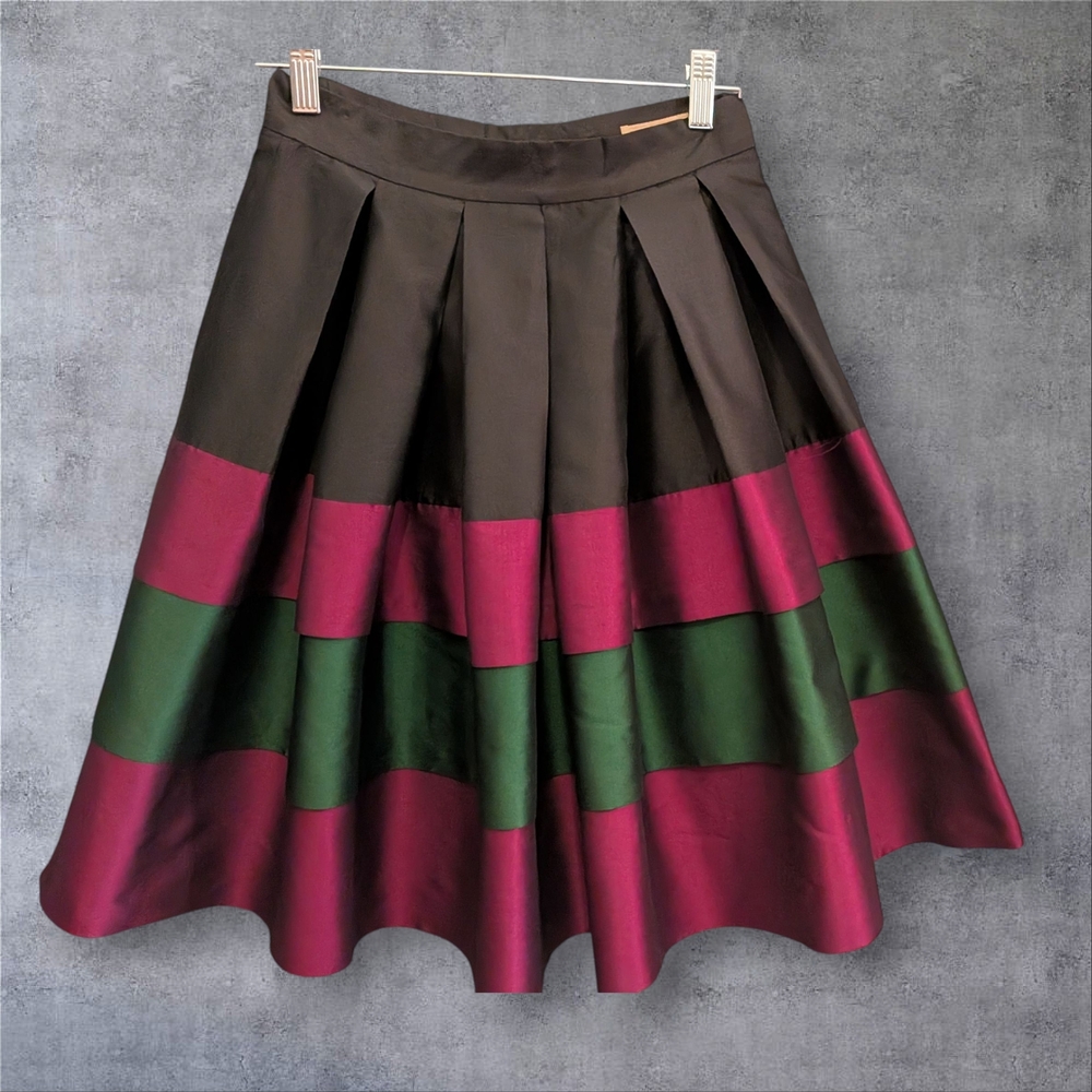 Vintage 1980s PERRY ELLIS Portfolio Pleated Striped TAFFETA Skirt W.26" Sm-Med